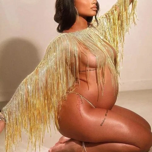 Sexy Body Bikinis Long Tassel Underwear Shoulder Rhinestone Bra Harness Necklace - Image 3 of 4