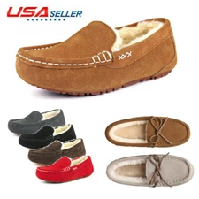 Women Winter House Loafer Shoes Fur Lined Warm Moccasin Slip On Comfort Slippers