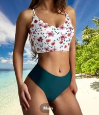 Zaful Women's Bikini Size XL Two Piece Crop Top Crisscross Back High Waisted NWT