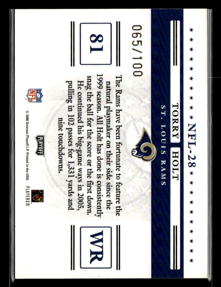 Torry Holt 2006 Playoff Prestige #NFL-28 Stars of the NFL Foil /100 Rams - Image 2 of 2