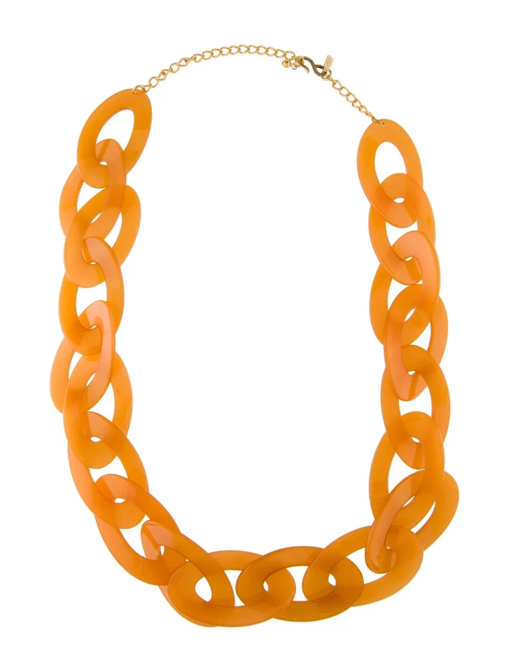 Colar de corrente KJL Kenneth Jay Lane grande laranja elos robustos resina leve - Imagem 2 de 4