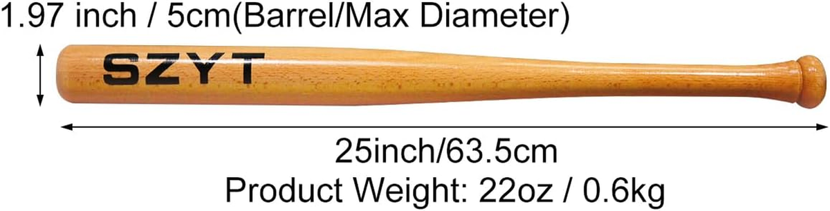 Batte En Bois 25/29/33 Pouces – Autodéfense Ou Softball – Multiple Tailles – Jaune
