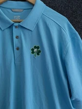 Cutter & Buck DryTec Polo 2XL Blue Golf Shirt Shamrock Clover St Patrick's Day