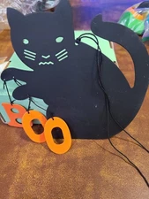 Vntg Avon 1992 Metal BOO Halloween Wind Chime Black Cat Orange Letters New