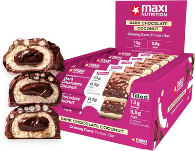 Maxinutrition Creamy Core Bar Dark Chocolate Coconut, 12X45G Filled-Protein-Rieg