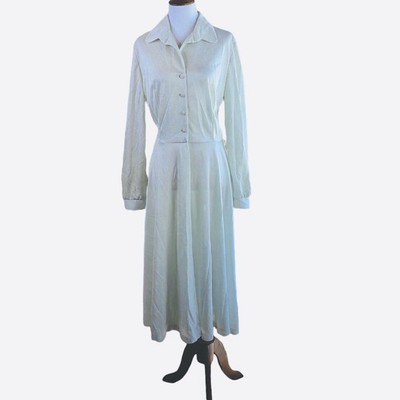 Vtg Dixie Deb Dallas Shirt Dress Womens 18 Sheer Green Button Front Long Sleeve