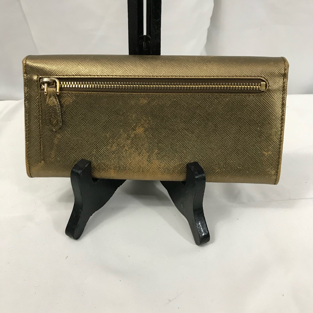 Prada Metallic Gold Saffiano Leather Double Snap Continental