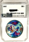 1887-P Gem BU + Glistening Monster  Rainbow Color Toned Morgan Dollar