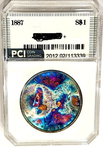 1887-P Gem BU + Glistening Monster  Rainbow Color Toned Morgan Dollar