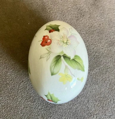 Vintage The Egg Lady Decorative Porcelain Egg White Flowers - Image 1 of 4