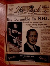 1934 THE PUCK NHL HOCKEY NEWSPAPER MAGAZINE HOWIE MORENZ PHOTO FRANK CALDER RARE