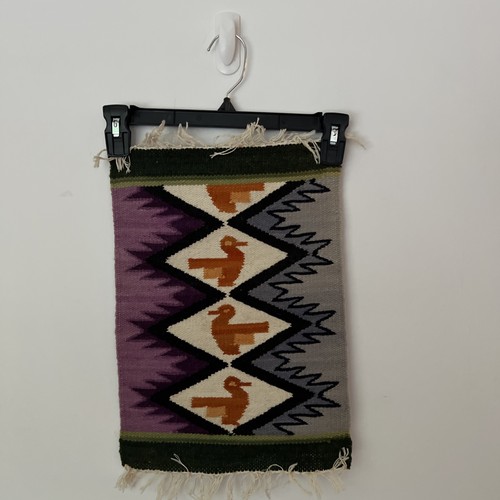 Vintage Peruvian Or Ecuadorian Table Runner Bird Motif Hand Woven Wool 11 X 16 - Picture 6 of 6