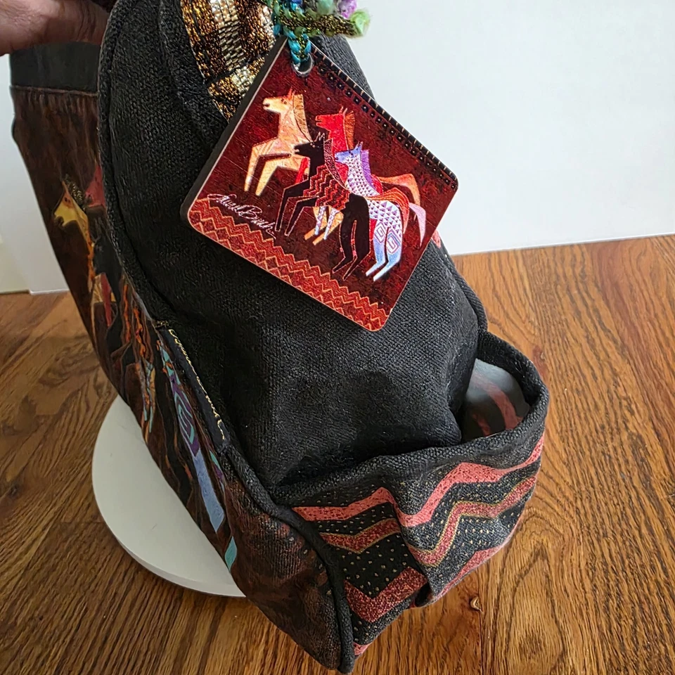 Bolso de Mano Laurel Burch Caballos Nativos de Lona Monedero Lentejuelas Bolsillos Marrón/Espejo Foto 4 de 4