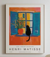 Matisse Cat Open Window Poster, Modern Art Print, Minimalist Exhibition Decor