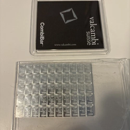 Valcambi Suisse 50 Gram of 1 gram .999 Fine Silver Bars