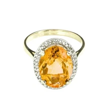 NATURAL CITRINE & CZ NOVEMBER BIRTHSTONE 925 STERLING SILVER WEDDING GIFT  RING
