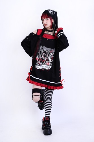 YABI punk kawaii harajuku Dullahan bear halter strap cold shoulder tee JJ2473 - Picture 3 of 11