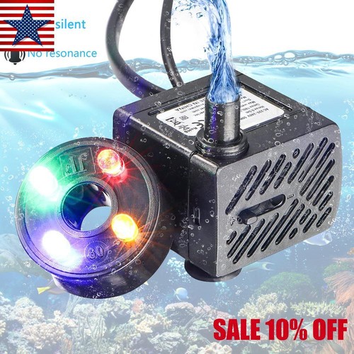 Water Fountain Aquarium Pump with 4 LED Light Super Silent Small Submersible Wat
