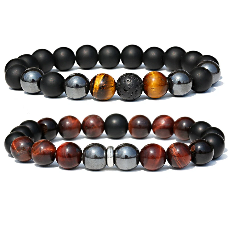 2件装时尚虎眼天然石珠手链男士女士情侣珠宝首饰 — 第 2/4 张图片