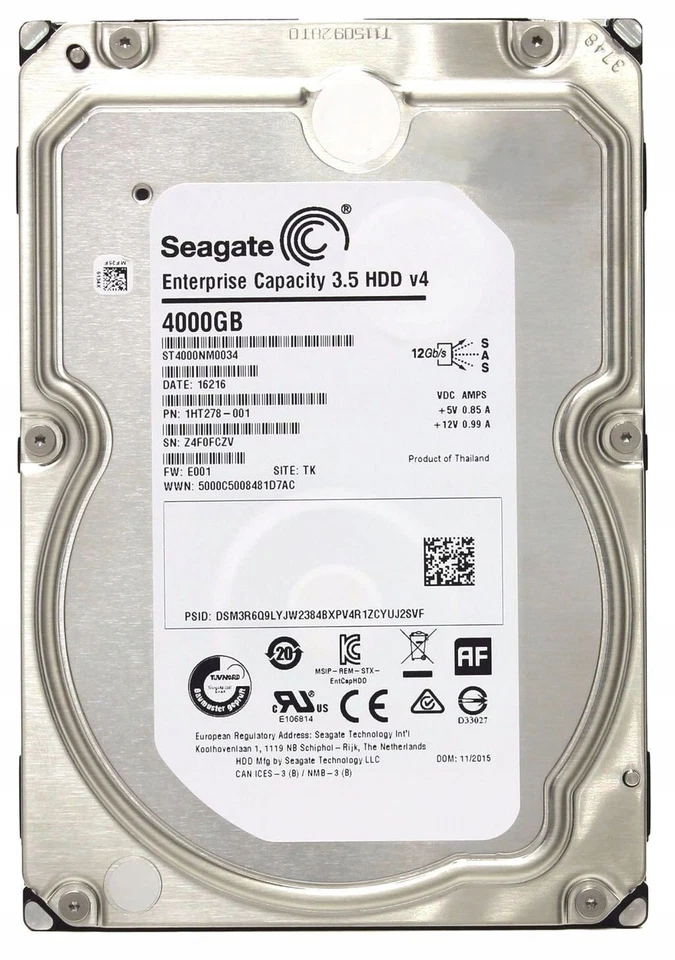 FESTPLATTE SEAGATE ENTERPRISE ST4000NM0034 4TB SAS-3 7200U/min 128MB 3.5" Zoll