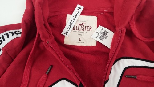HOLLISTER LOGO TAPE FULL ZIP HOODIE SWEATSHIRTS RED WOMENS SIZE LARGE - Picture 8 of 8