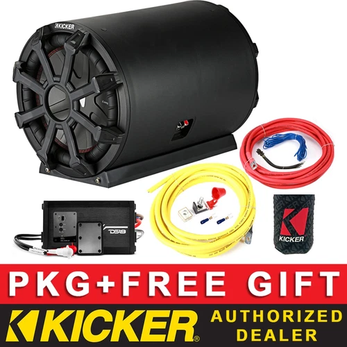 KICKER 300W CWTB84 8" MARINE AUDIO SUB PACKAGE + DS18 CLASS D 2CH AMP+8AWG KIT