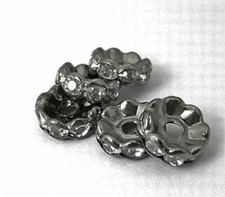 50 pcs Gunmetal Black Rhinestone Enamel Rondelle Spacer Beads – 8mm x 3.5mm