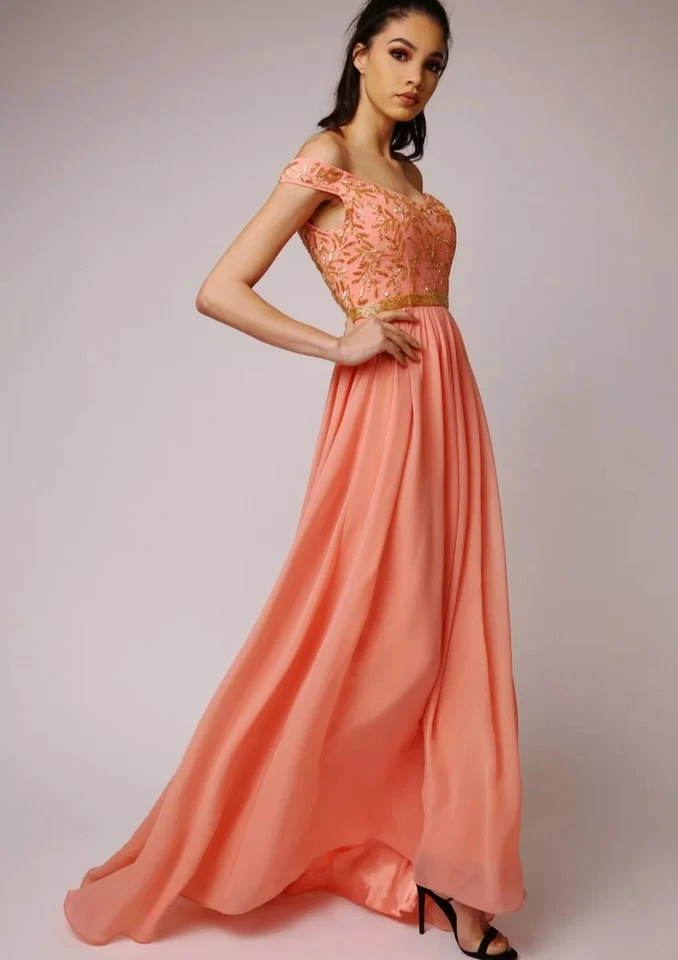 Virgos Lounge Hombro Descubierto Vestido Largo UK14 EUR42 US10 - Imagen 2 de 4