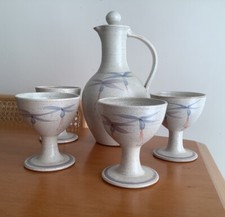 Rother Valley Studio Pottery Jug/Pitcher & 4 Cups Handcrafted by Chris Boddy VGC