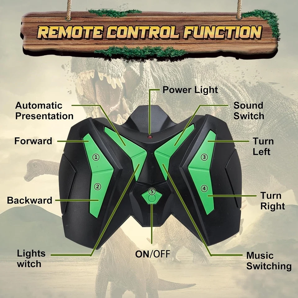 Walking T-Rex Dinosaur Remote Control RC Toys For Kid Action Figure LED Light Up - Image 3 of 4