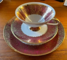 3-Piece WINTERLING MARK T LEUTHEN BAVARIA Burgundy Gold Porcelain Tea Set