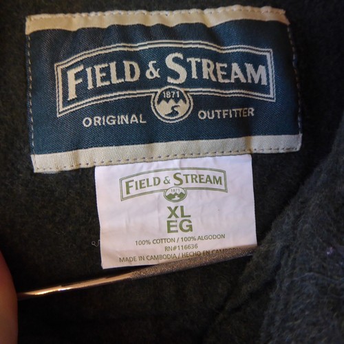 Field & Stream Shirt Men XL Green Bleached Button Up Flannel Heavyweight Chamois - Picture 2 of 17