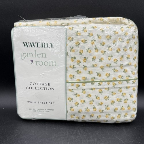 NEW VTG Waverly Cottage Collection Twin Sheet Set Floral Roses Yellow Country