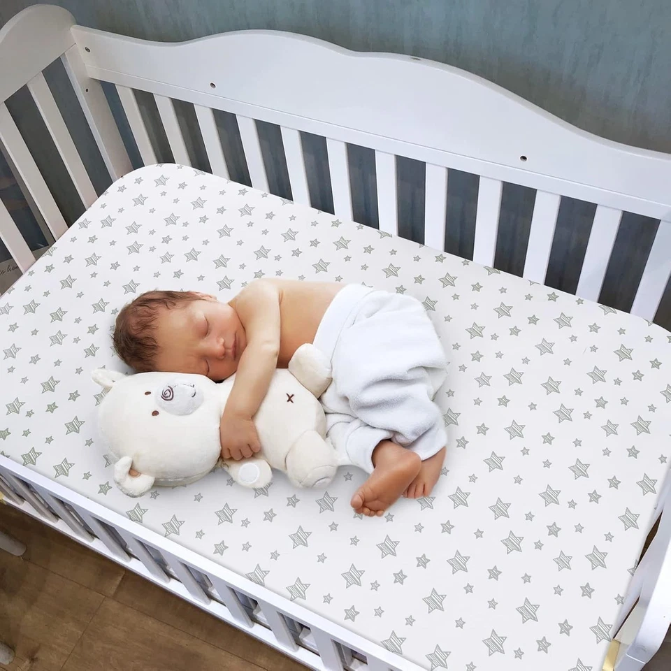 Paquete de 2 sábanas para cuna para niños o niñas, sábanas ajustables para cuna de tamaño estándar Foto 2 de 4