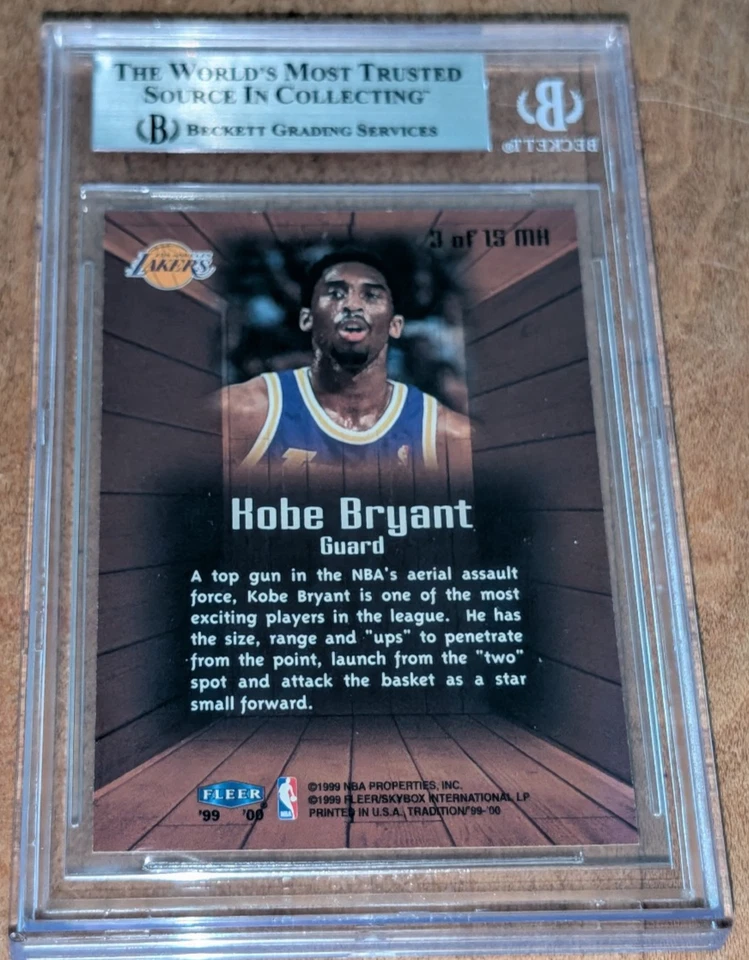 Fleer Tradition Masters Of The Hardwood #3 1999 Kobe Bryant BGS 9 como nuevo SSP raro Foto 3 de 3