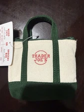 TRADER JOE'S CANVAS MICRO TOTE w/ GROCERY BAG - Green Limited (New With Tag)
