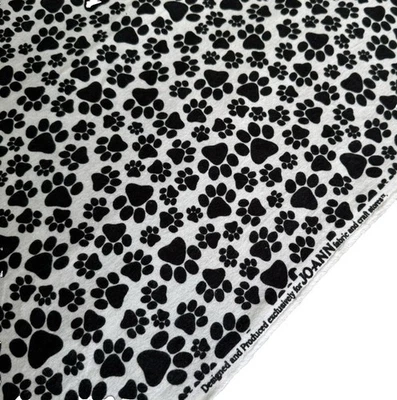 Paw Prints Flannel Fabric Black White Cotton Dog Cat Animal Sewing Quilting BTY - Image 1 of 4