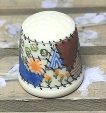 Thimble Hand Painted Bisque Patchwork Quilt By M Stines