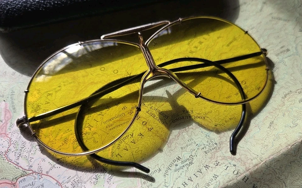 Gafas de tiro Rifelite vintage F. W. KING lentes amarillas militares doradas antiguas Foto 2 de 4