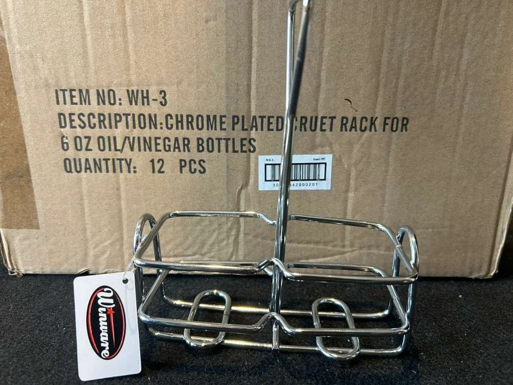 Winco WH-3 Chrome Cruet Rack Holder for 6 oz Oil & Vinegar Bottles – New- 12CT