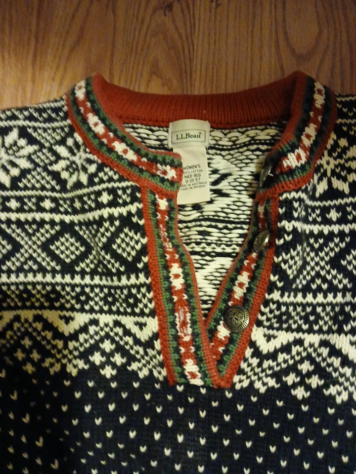 复古 L.L. Bean 毛衣女式 S 100% 纯棉圣诞拉厚 — 第 4/4 张图片