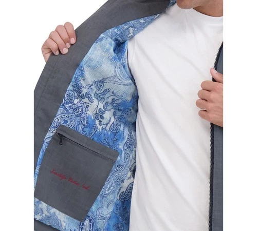 Robert Graham Lightweight Textured Poly Utility Jacket Men's L Gray Full Zip image 2