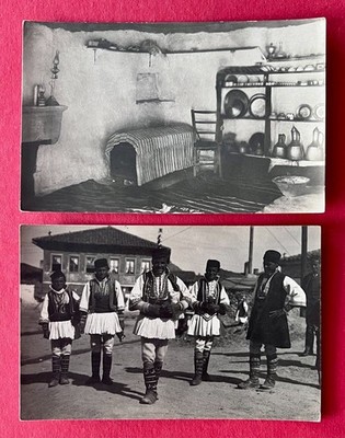 2 x Foto AK Mazedonien 1. WK Bauernstube und Typen Männer in Volkstracht( 178229