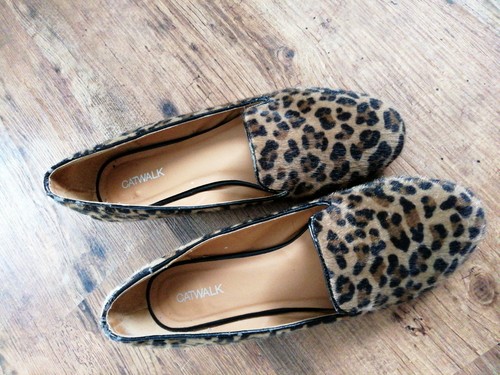 Damen Ballerinas, Gr 41 Loafer, braun, Leo Optik, Fell, Catwalk