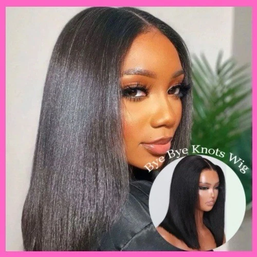 Peluca de encaje 14 pulgadas Yaki Straight Bob 7x5 wear & go preblanqueada sin pegamento HD encaje Foto 4 de 4