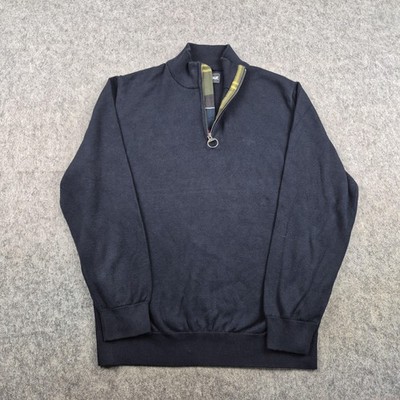 Barbour Pullover Herren 2XL Blau Baumwolle 1/4 Zip Mock Neck Strick Logo Pulli Country