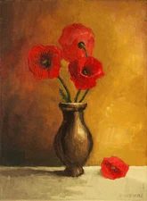 Poppy Flowers ORIGINAL HANDMADE OIL PAINTING ON CANVAS Realism Still Life 9 x 12