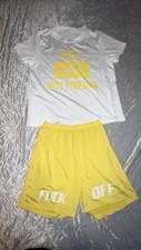 White and Yellow Graphic Tee and Shorts  F k Off  Set