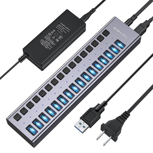 Concentrador USB alimentado por ACASIS Multi puertos USB 3.0 Concentrador de datos/carga Conmutador individual de 12 V - Imagen 18 de 18