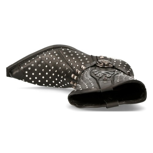 NEW ROCK M-7928-S1 WESTERN COWBOY BOOTS Black Leather Heavy Biker SILVER STUDS - Picture 8 of 9